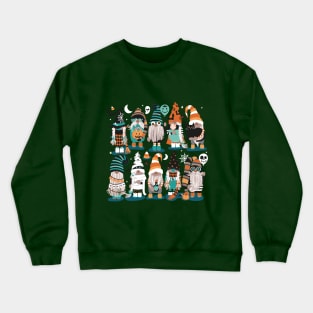 Boo-tiful gnomes // spot // dark teal background fun little creatures black grey green mint and orange dressed for halloween Crewneck Sweatshirt